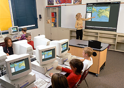 class of students using computers